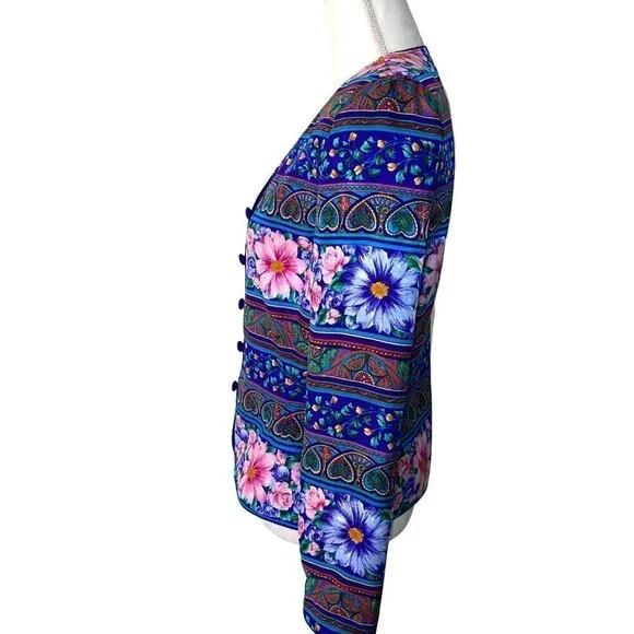 Adrianna Papell Silk Jacket Womens Size 10 Vintage Lined Shoulder Pads Purple - Picture 3 of 10